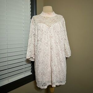 Elegant Lace Women's Blouse in Light Pink plus size